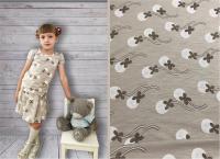 Кулирная гладь с лайкрой набивная Пенье на бежевом фоне 61759Л