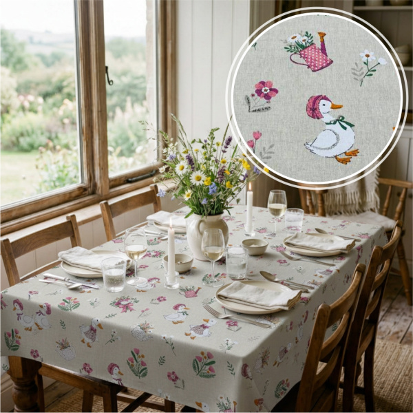 Ткань полульняная (полулен) "Гуси Прованс" 93318