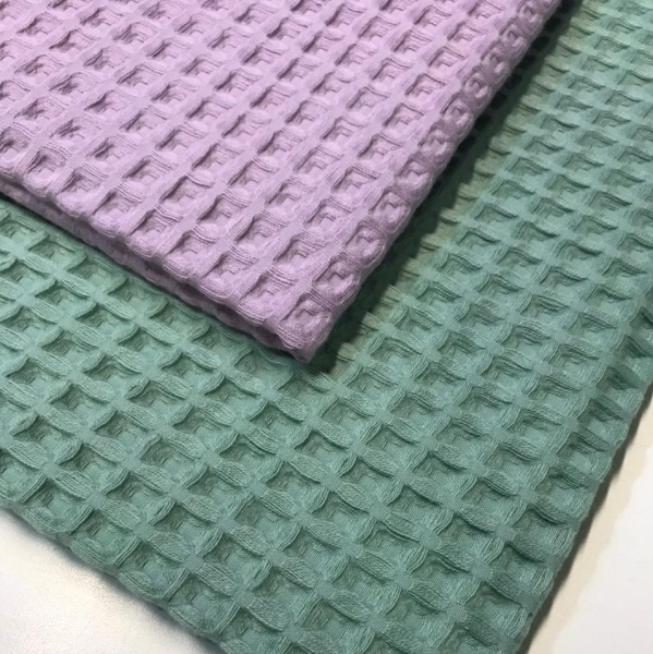 Вафельное полотно крупная клетка "Бохо" Лаванда 10084ВП