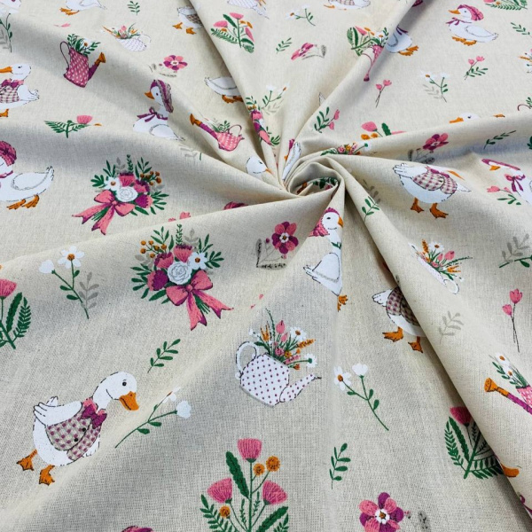 Ткань полульняная (полулен) "Гуси Прованс" 93318