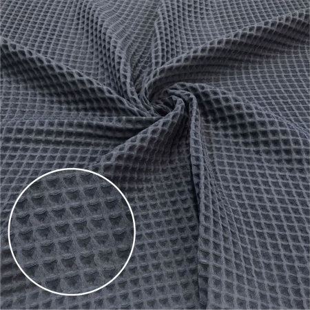 Вафельное полотно крупная клетка "Бохо" Серо-синий 10205ВП 