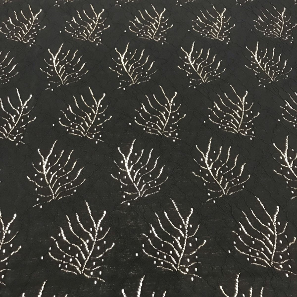 Ткань плательно-блузочная с вышивкой и перфорацией Черный 3152П 