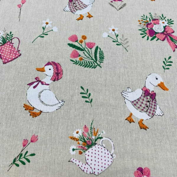 Ткань полульняная (полулен) "Гуси Прованс" 93318