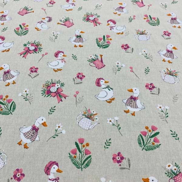 Ткань полульняная (полулен) "Гуси Прованс" 93318